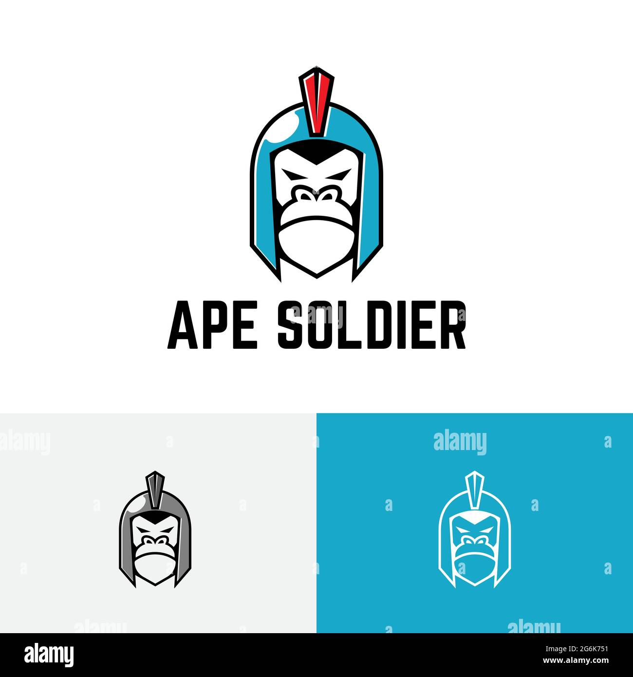 Logo del gioco della guerra delle scimmie per casco Gorilla di Ape Soldier Spartan Illustrazione Vettoriale