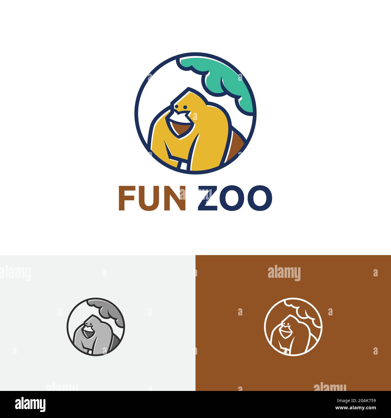 Logo Gorilla Fun Zoo Animal Jungle Rescue Wildlife Reserve Illustrazione Vettoriale