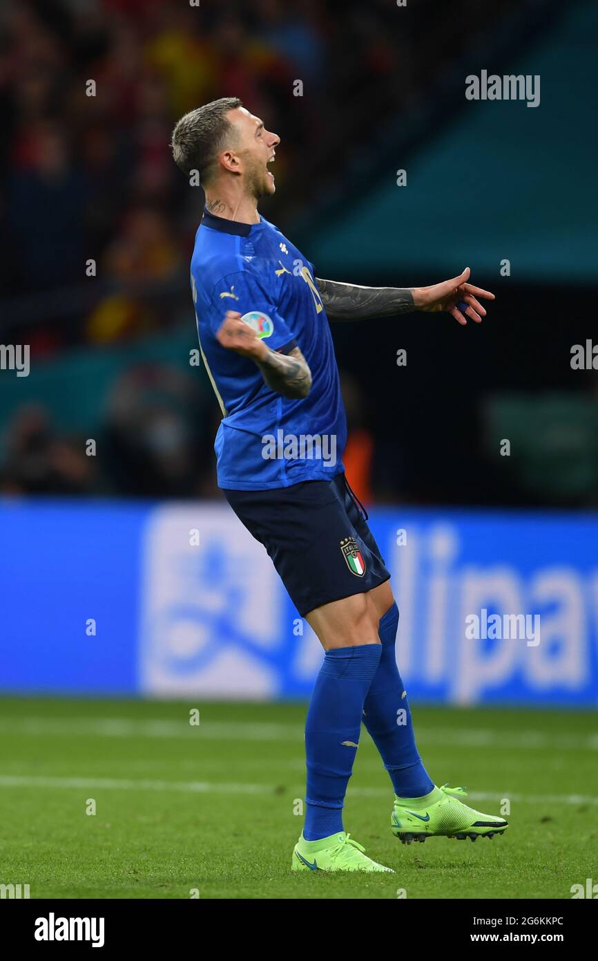 Londra, Inghilterra. 06 luglio 2021 Federico Bernardeschi (Italia) durante il Campionato europeo UEFA 2020 Semifinali in Italia 5-3 Spagna al Wembley Stadium il 06 luglio 2021 a Londra, Inghilterra. Credit: Maurizio Borsari/AFLO/Alamy Live News Foto Stock