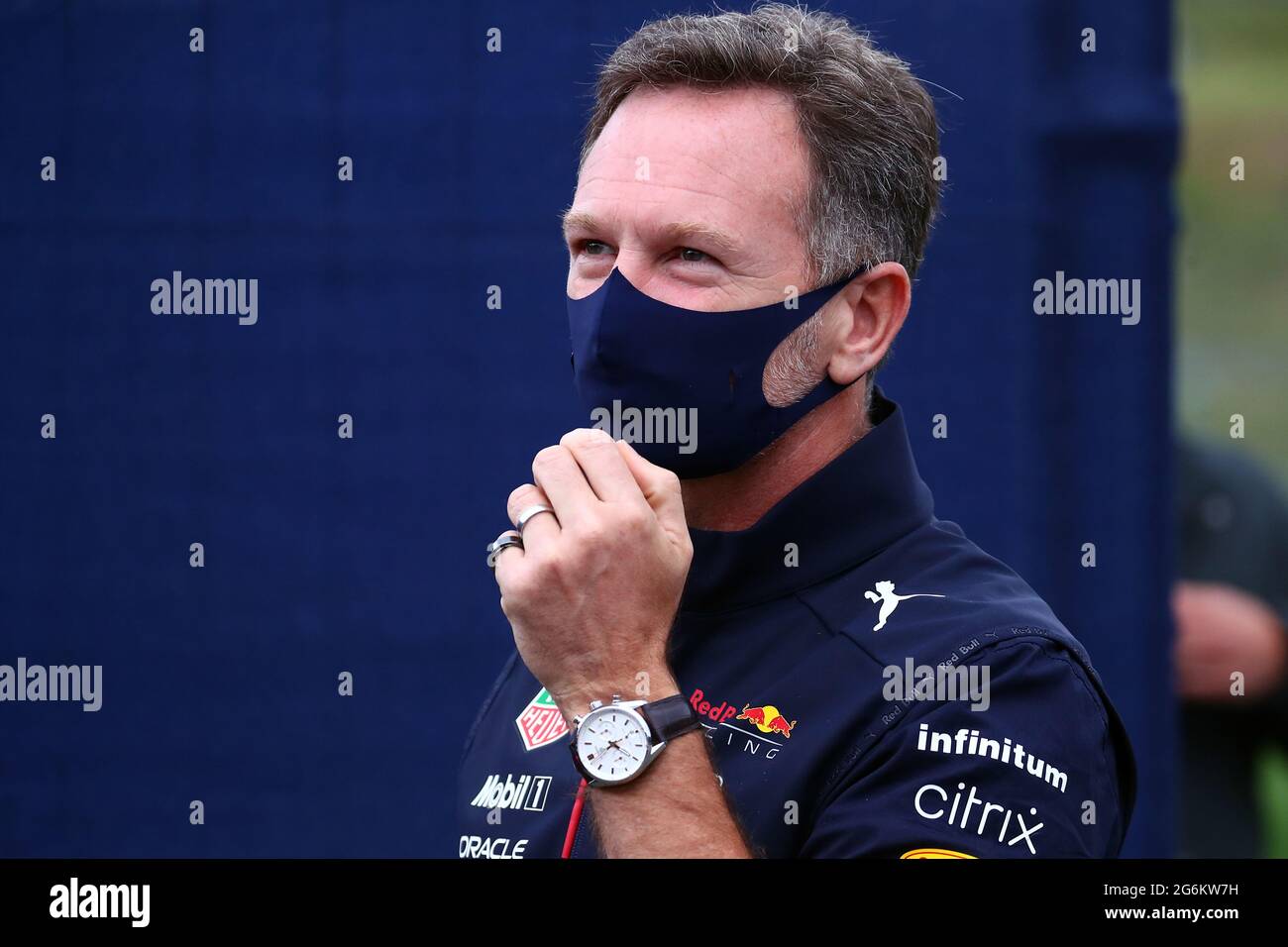 Spielberg, Austria. 4 luglio 2021. Christian Horner team principal della Red Bull Racing guarda davanti al Gran Premio di Formula 1 2021 austriaco Foto Stock