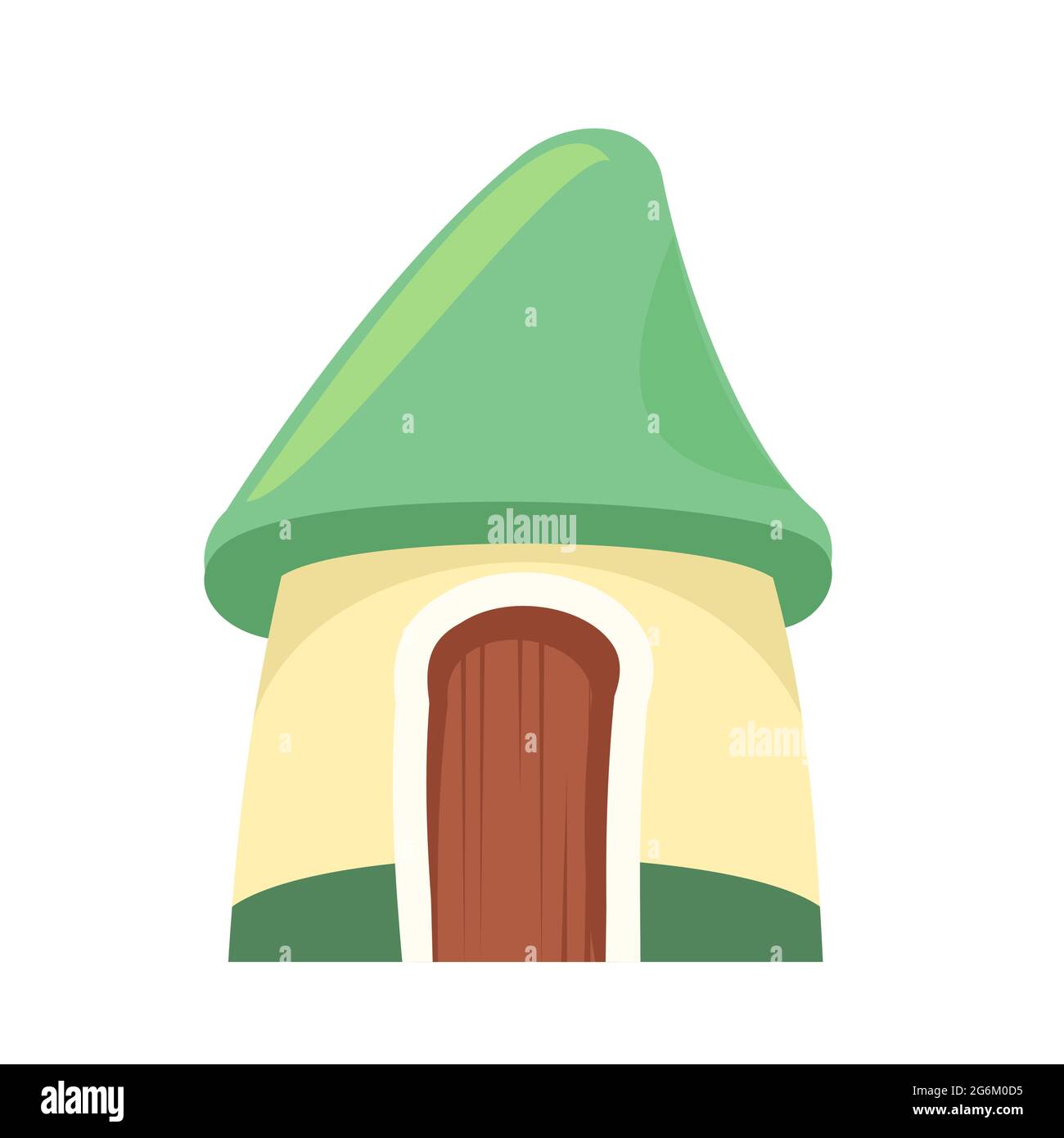 Fairytale divertente casa isolata. Dimora di gnomo. Bella illustrazione cartoon su sfondo bianco. Tetto verde. Porta in legno. Cute immagine del bambino Illustrazione Vettoriale