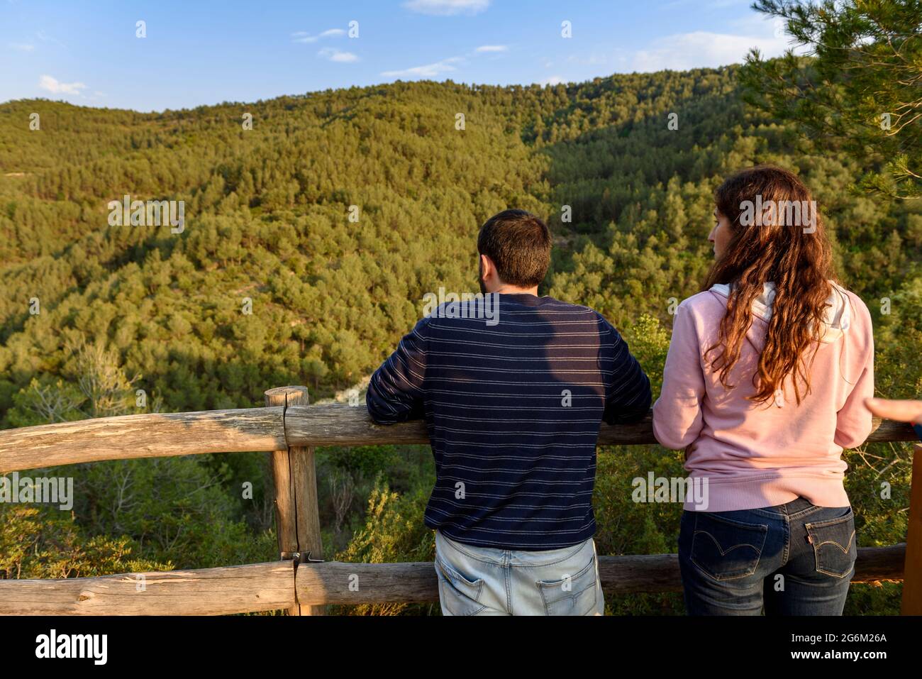 Vista sui vati Vall del Flequer, nel Parco Naturale Sant Llorenç del Munt i l'Obac (Bages, Barcellona, Catalogna, Spagna) Foto Stock