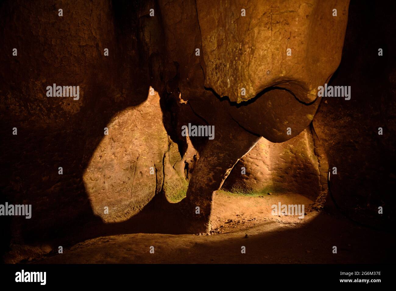 Visita alle grotte del Toll a Moià. Forma geologica nota come "gamba dell'elefante" (Moianès, Barcellona, Catalogna, Spagna) Foto Stock