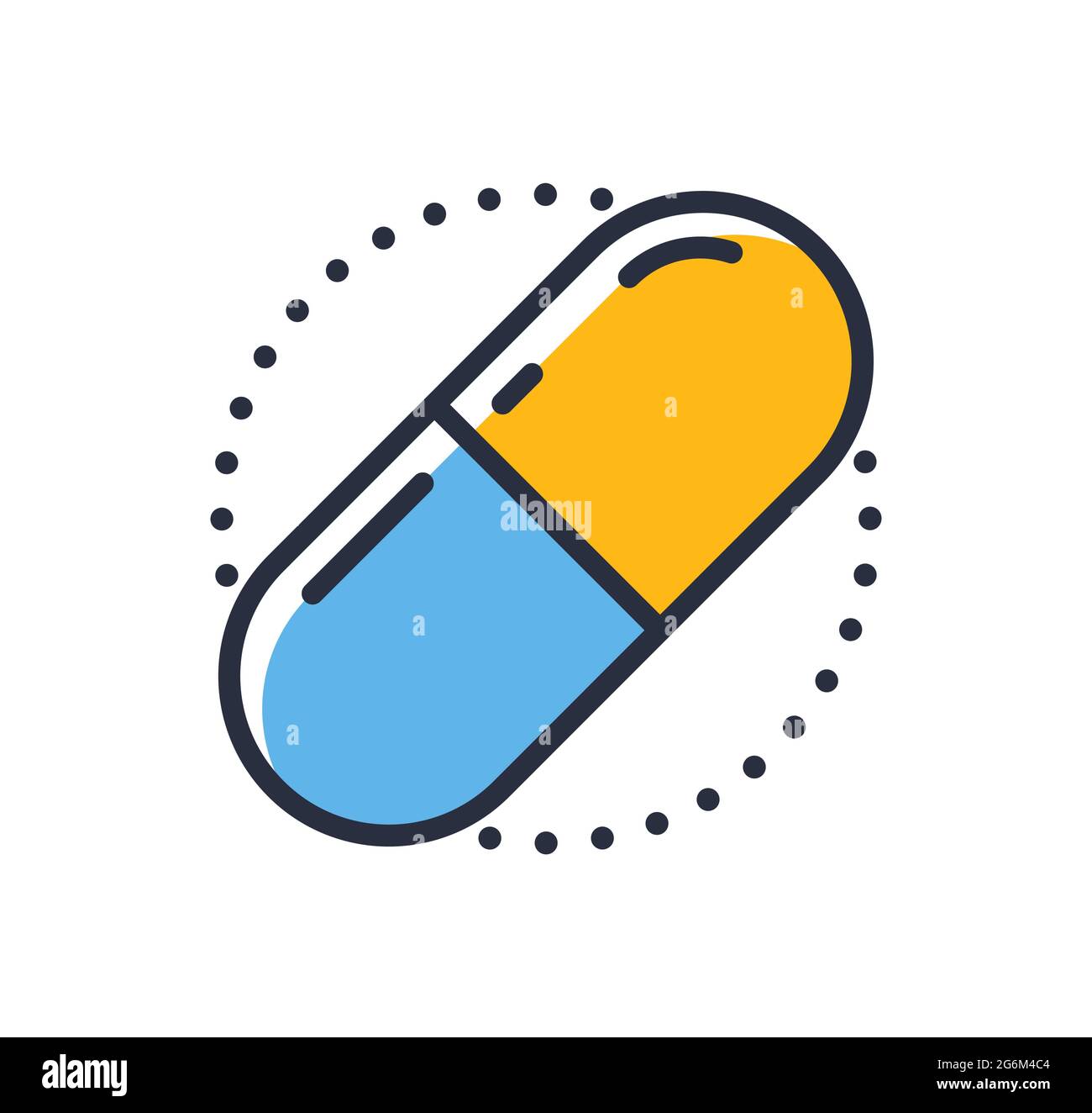 Icona della pillola antibiotica. Farmaci isolati su sfondo bianco. Elementi di design, colorati. Elemento per concetti mobili e applicazioni Web. Stile piatto vecto Illustrazione Vettoriale