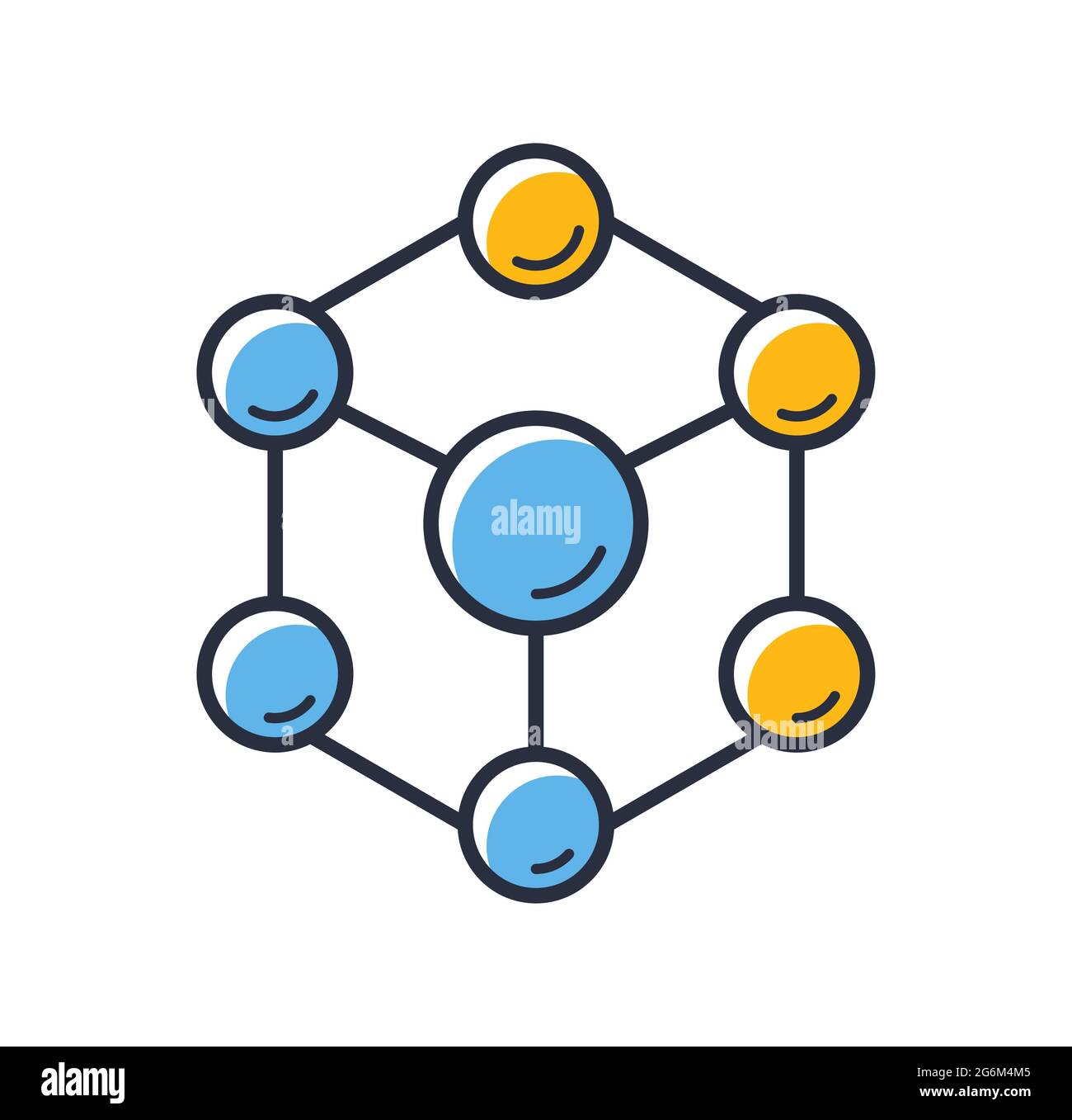 Icona struttura chimica. Gruppo di atomi Uniti tra loro isolati su sfondo bianco. Elementi di design, colorati. Elemento per i concetti mobili e l'ap Web Illustrazione Vettoriale