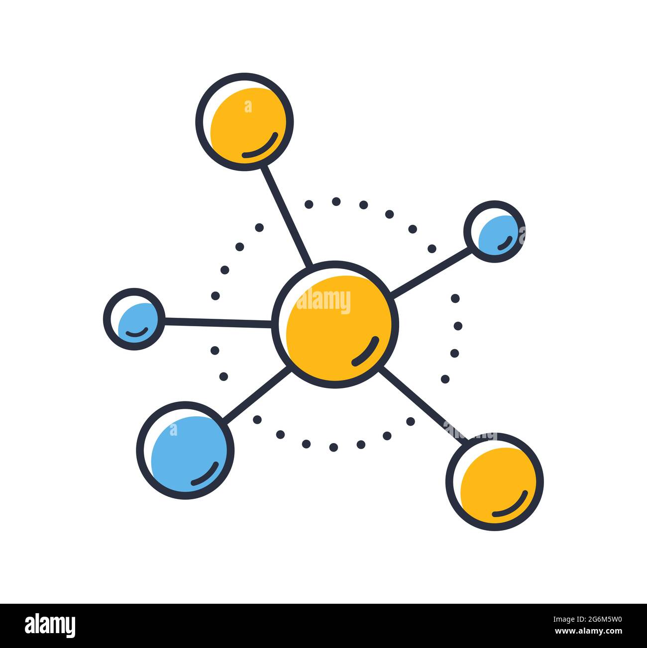 Icona del modello molecolare. Gruppo di atomi Uniti tra loro isolati su sfondo bianco. Elementi di design, colorati. Elemento per concetti mobili e applicazioni Web. Illustrazione Vettoriale