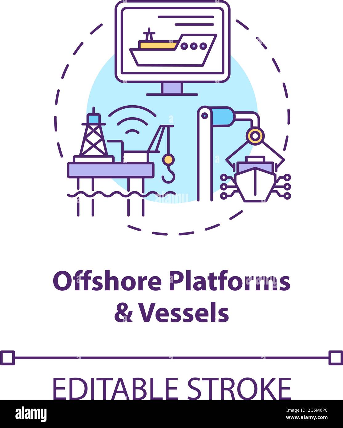 Icona del concetto di piattaforme e imbarcazioni offshore Illustrazione Vettoriale