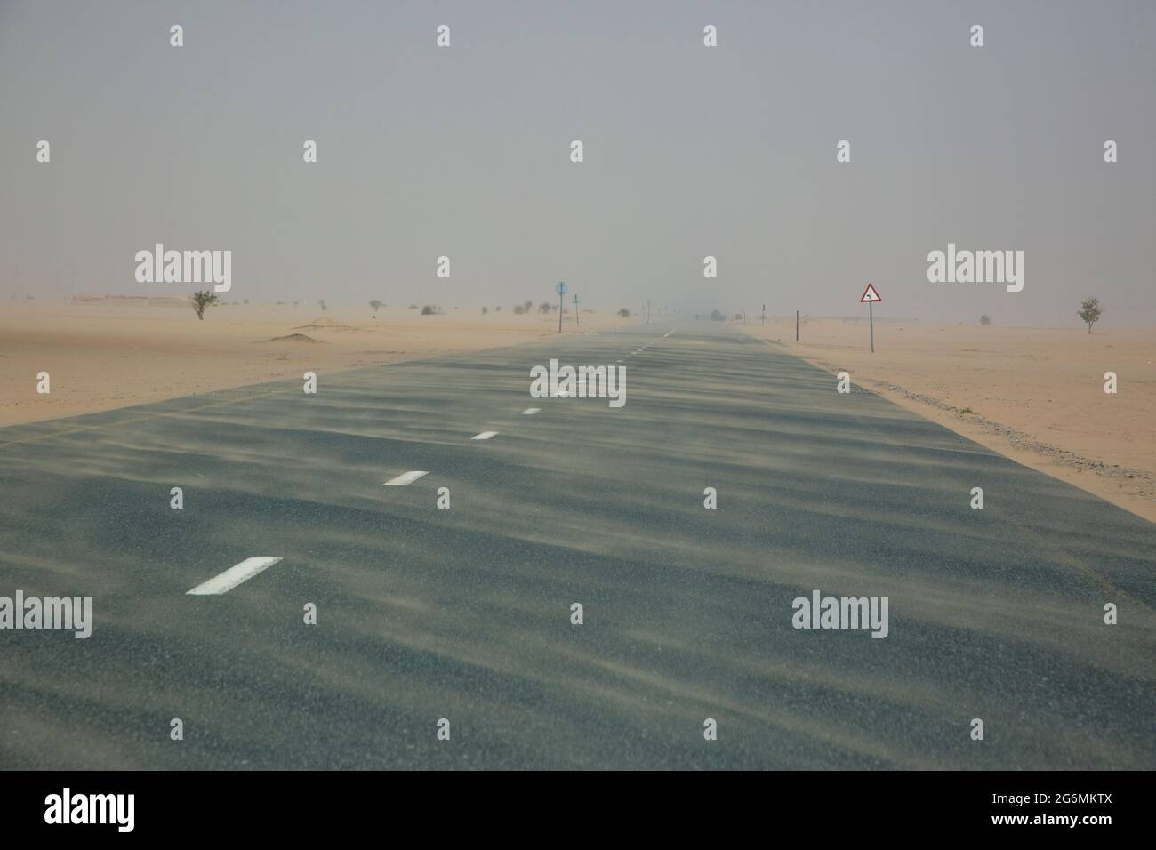 Guida attraverso una tempesta di sabbia a Dubai, Emirati Arabi Uniti. Foto Stock
