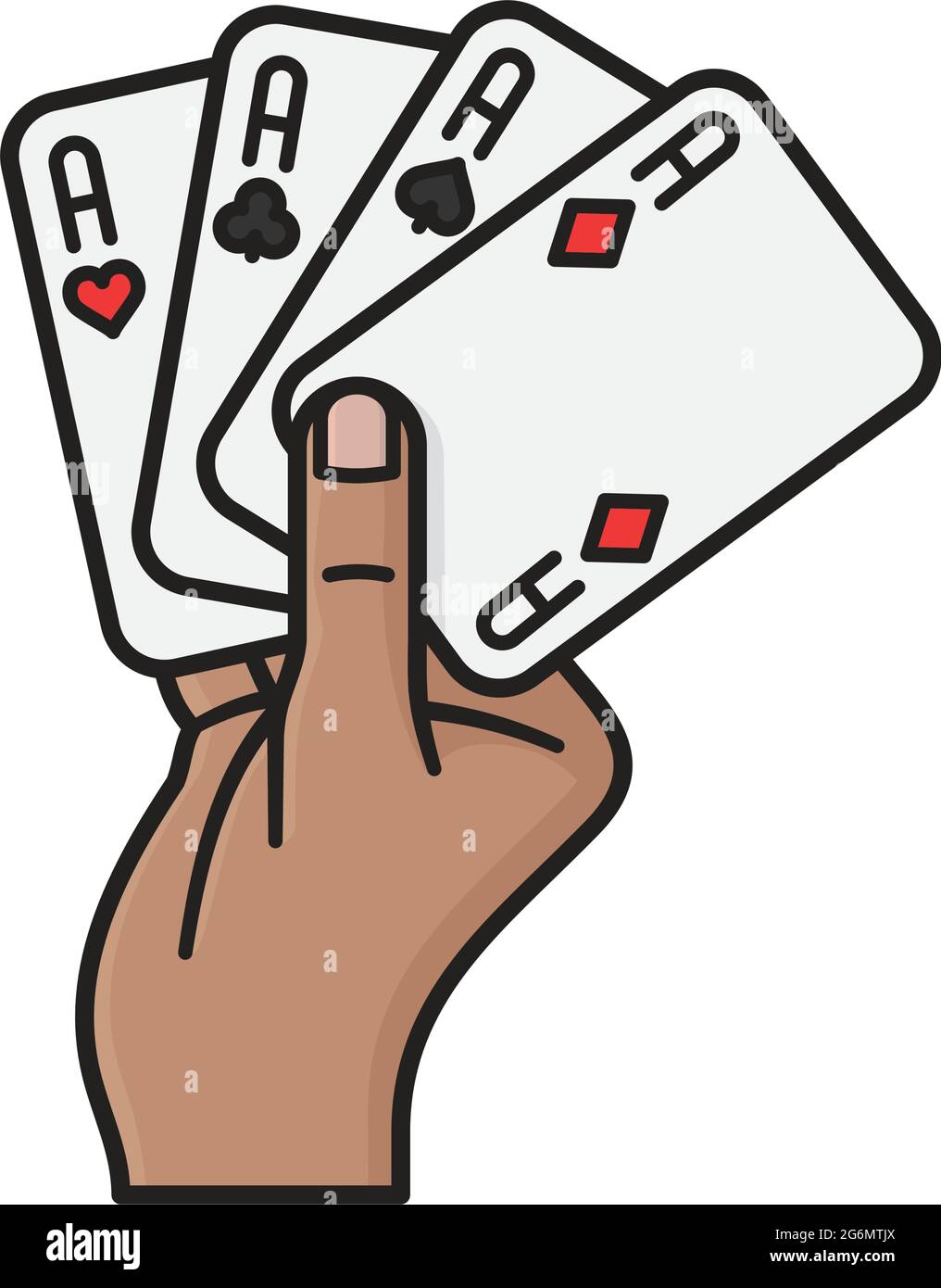Mano che tiene quattro assi carte da gioco illustrazione vettoriale isolata per il Card Playing Day il 28 dicembre Illustrazione Vettoriale