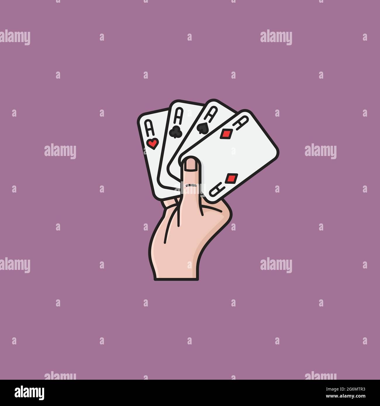 Mano che tiene quattro assi che giocano carte illustrazione vettoriale per il Card Playing Day il 28 dicembre Illustrazione Vettoriale