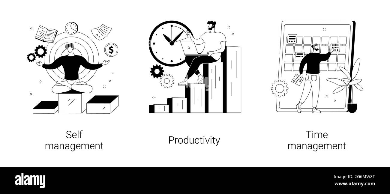 Illustrazioni vettoriali astratte sulle prestazioni dei dipendenti e sull'auto-organizzazione. Illustrazione Vettoriale