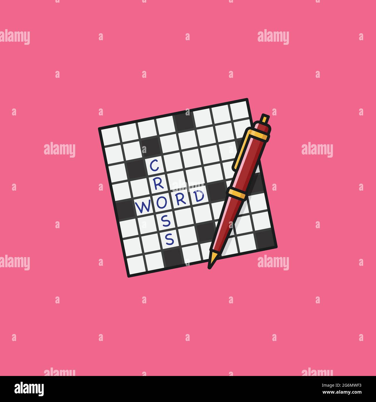 Crossword puzzle e penna a sfera illustrazione vettoriale per Crossword Puzzle Day il 21 dicembre. Illustrazione Vettoriale