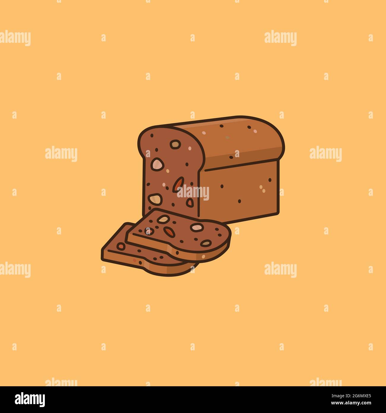 Pagnotta e fette di pane integrale bruno con noci e frutta illustrazione vettoriale per il giorno del pane di Noce di Data il 22 dicembre. Illustrazione Vettoriale