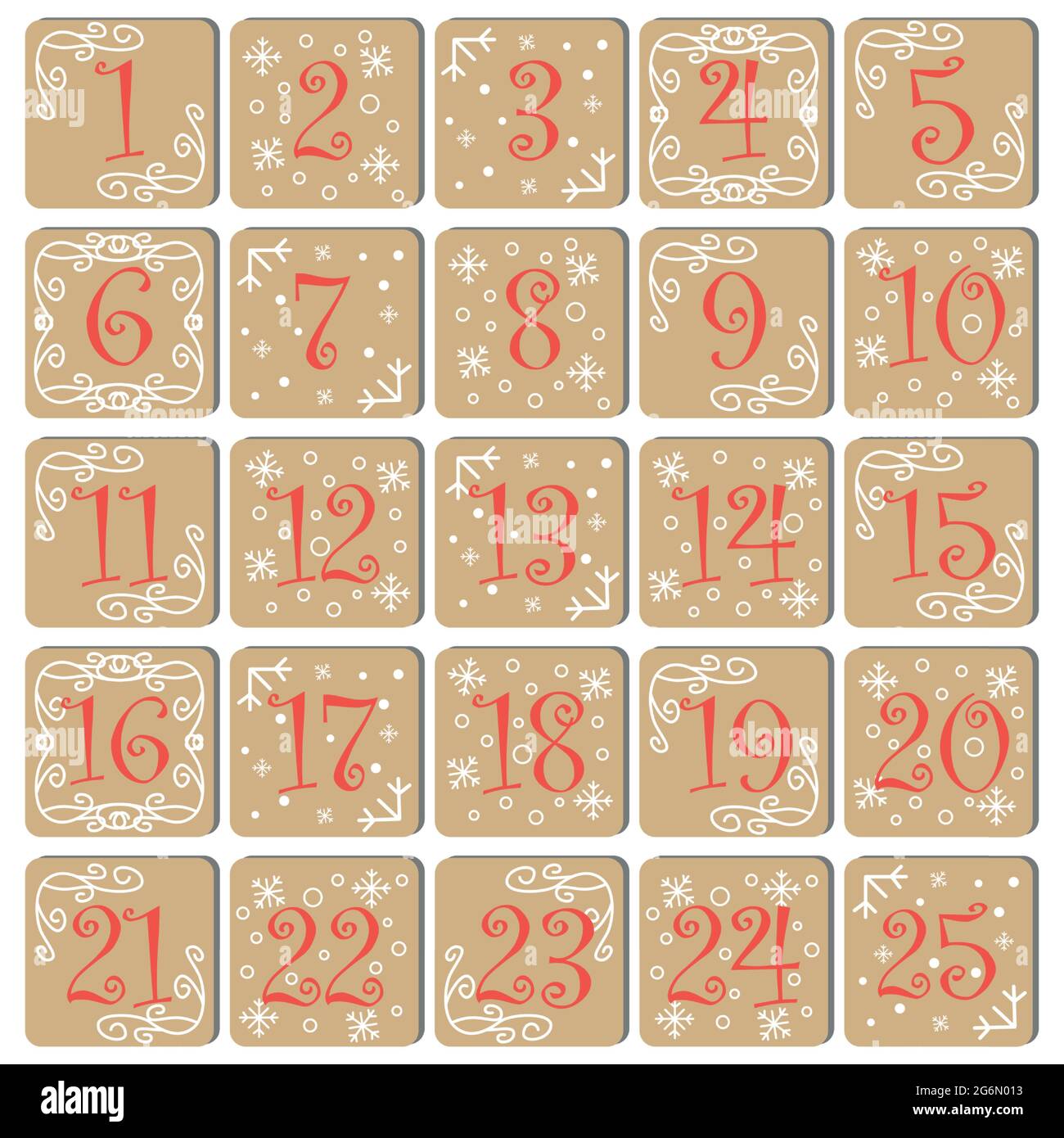 Calendario dell'avvento di Natale come pan di zenzero. Biscotti di Natale. Buon modello di carta di Natale Illustrazione Vettoriale