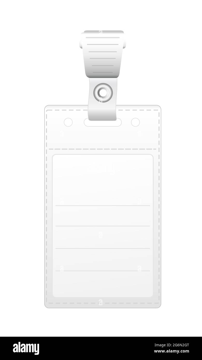 Immagine vettoriale modello di badge realistico, scheda di identificazione. Isolato su sfondo bianco. Illustrazione Vettoriale