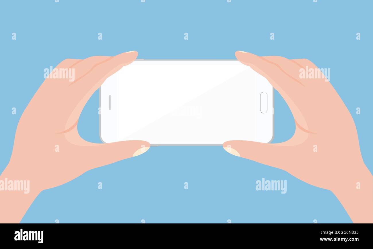 Immagine vettoriale telefono cellulare in mani su sfondo bianco in stile piatto. Illustrazione Vettoriale