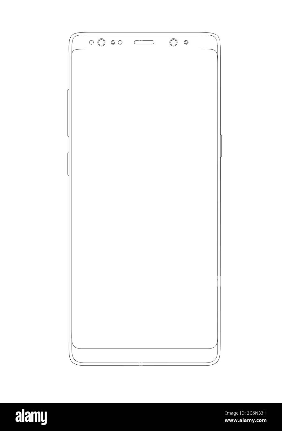 Delineare lo smartphone moderno. Elegante design a linee sottili, illustrazione vettoriale dello smartphone con display senza cornice. Illustrazione Vettoriale