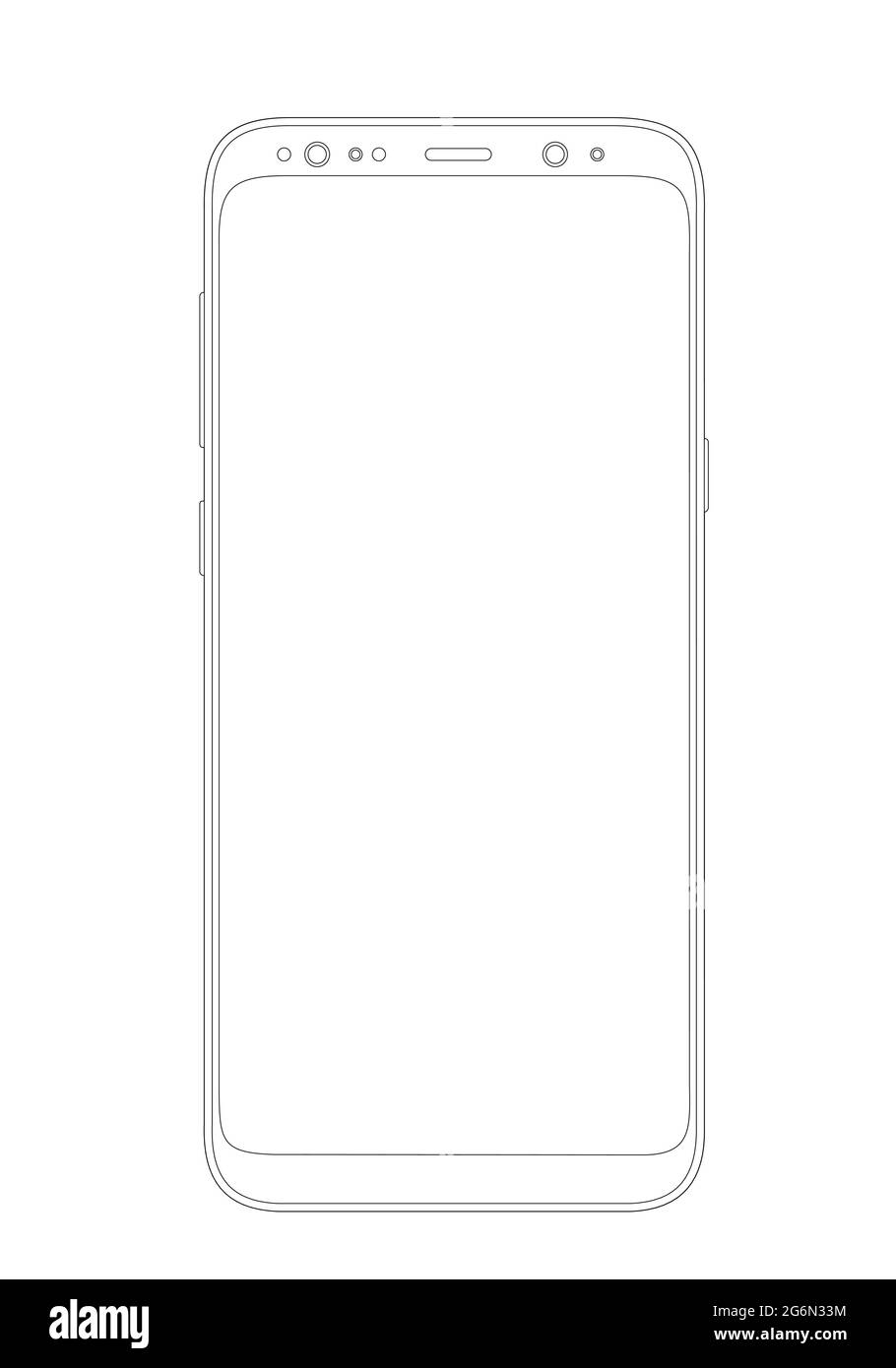 Illustrazione vettoriale del disegno di profilo smartphone moderno. Elegante design sottile. Illustrazione Vettoriale