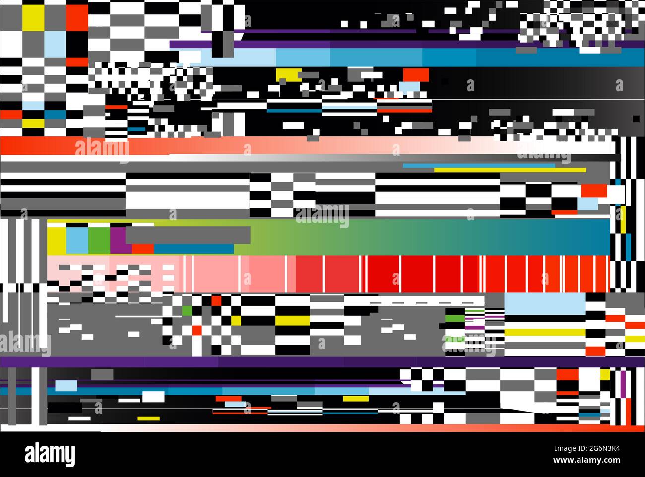 Illustrazione vettoriale dello sfondo glitch. Errore dello schermo del computer o design astratto del rumore dei pixel digitali. Illustrazione Vettoriale