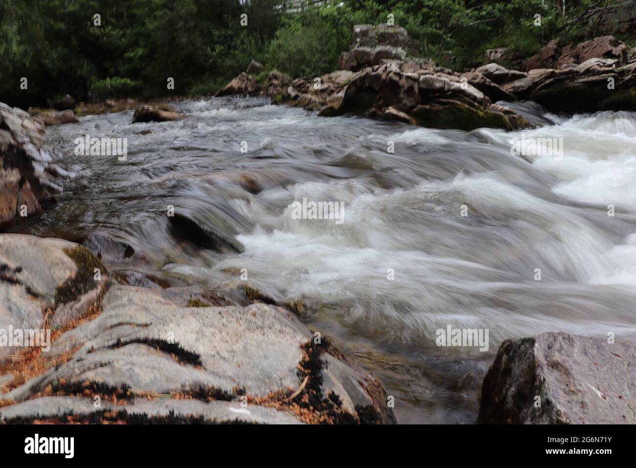 Sfocatura intenzionale del movimento nel fiume di montagna Foto Stock