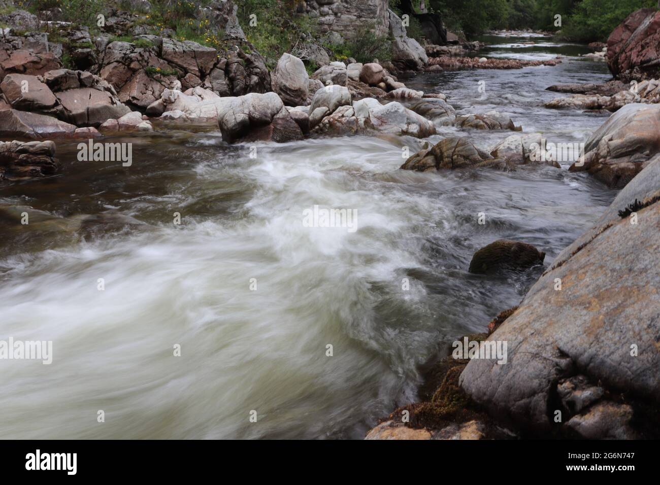 Sfocatura intenzionale del movimento nel fiume di montagna Foto Stock