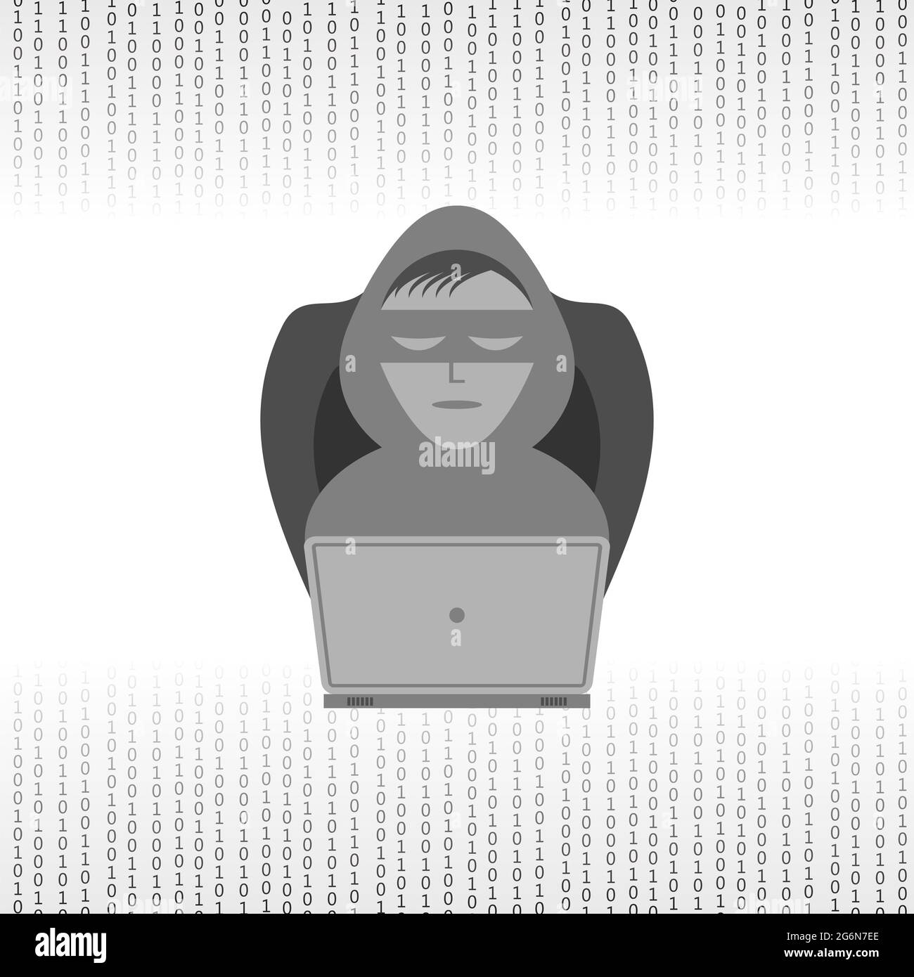 Hacker con icona del laptop isolata su sfondo digitale bianco Foto Stock