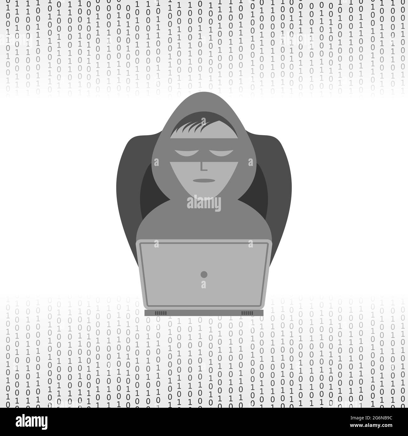Hacker con icona del laptop isolata su sfondo digitale bianco Illustrazione Vettoriale