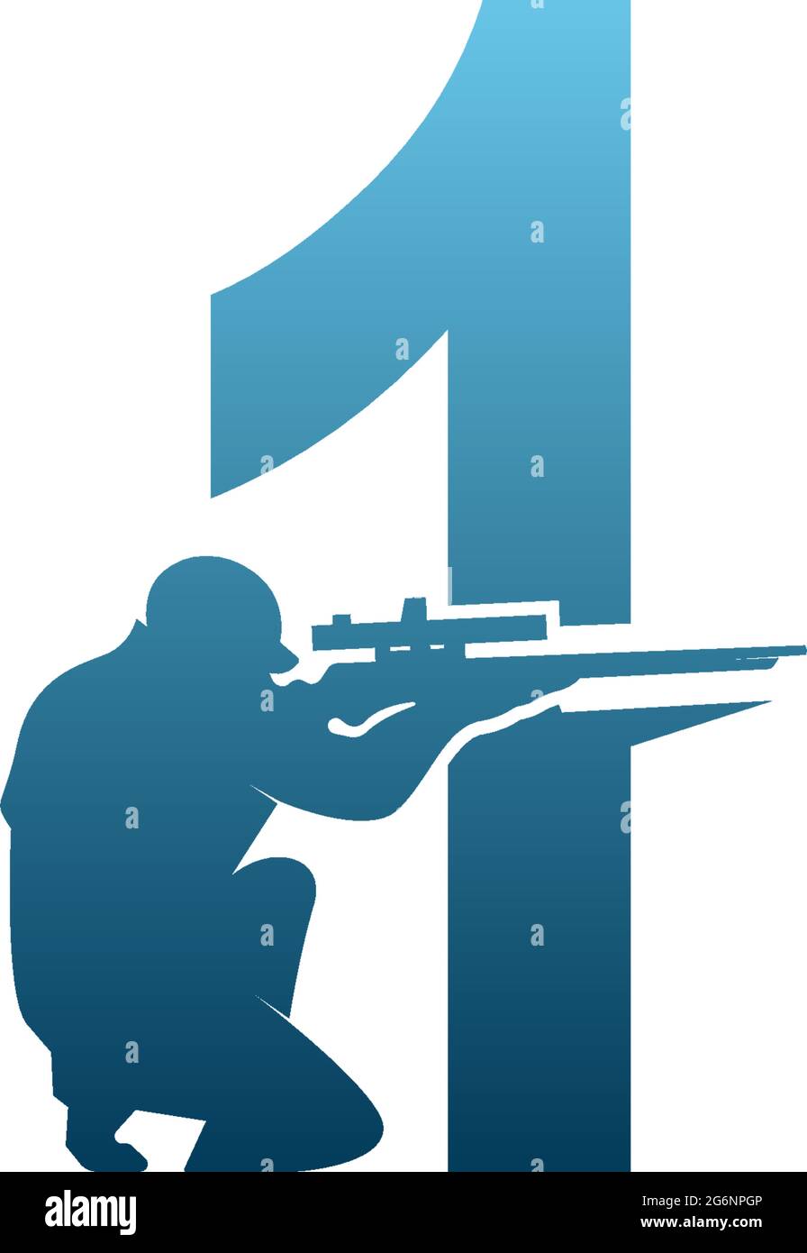 Numero 1 con icona sniper logo disegno modello di concetto vettore Illustrazione Vettoriale