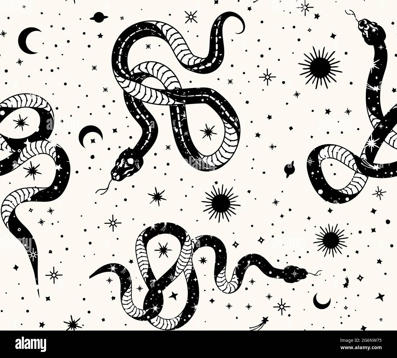 Modelli senza giunture Alchemy esoterico mistico magico celeste talismano con serpente, sole, stelle sacra geometria isolata. L'oggetto dell'occultismo spirituale Illustrazione Vettoriale