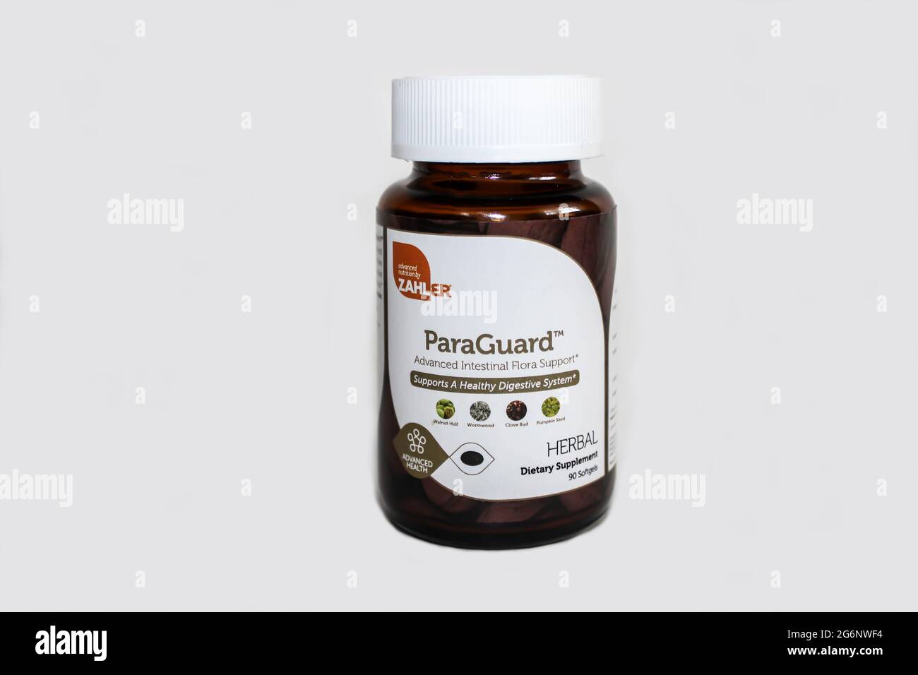 Zahler ParaGuard, supplemento digestivo avanzato, supporto intestinale per gli esseri umani, contiene Wormwood. Forma della capsula in un supporto di flora intestinale di bottle.I Foto Stock