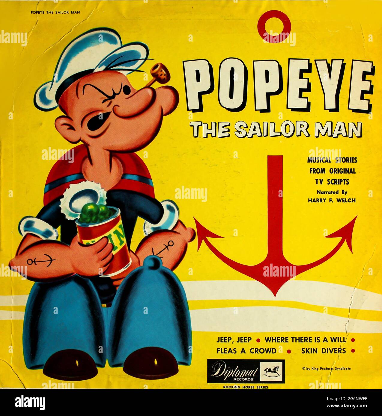 Popeye l'album Sailor Man su disco LP in vinile. Etichetta Peter Pan Records. Harry F. Welch come narratore e musica eseguita dal Cavallo dondolo Foto Stock