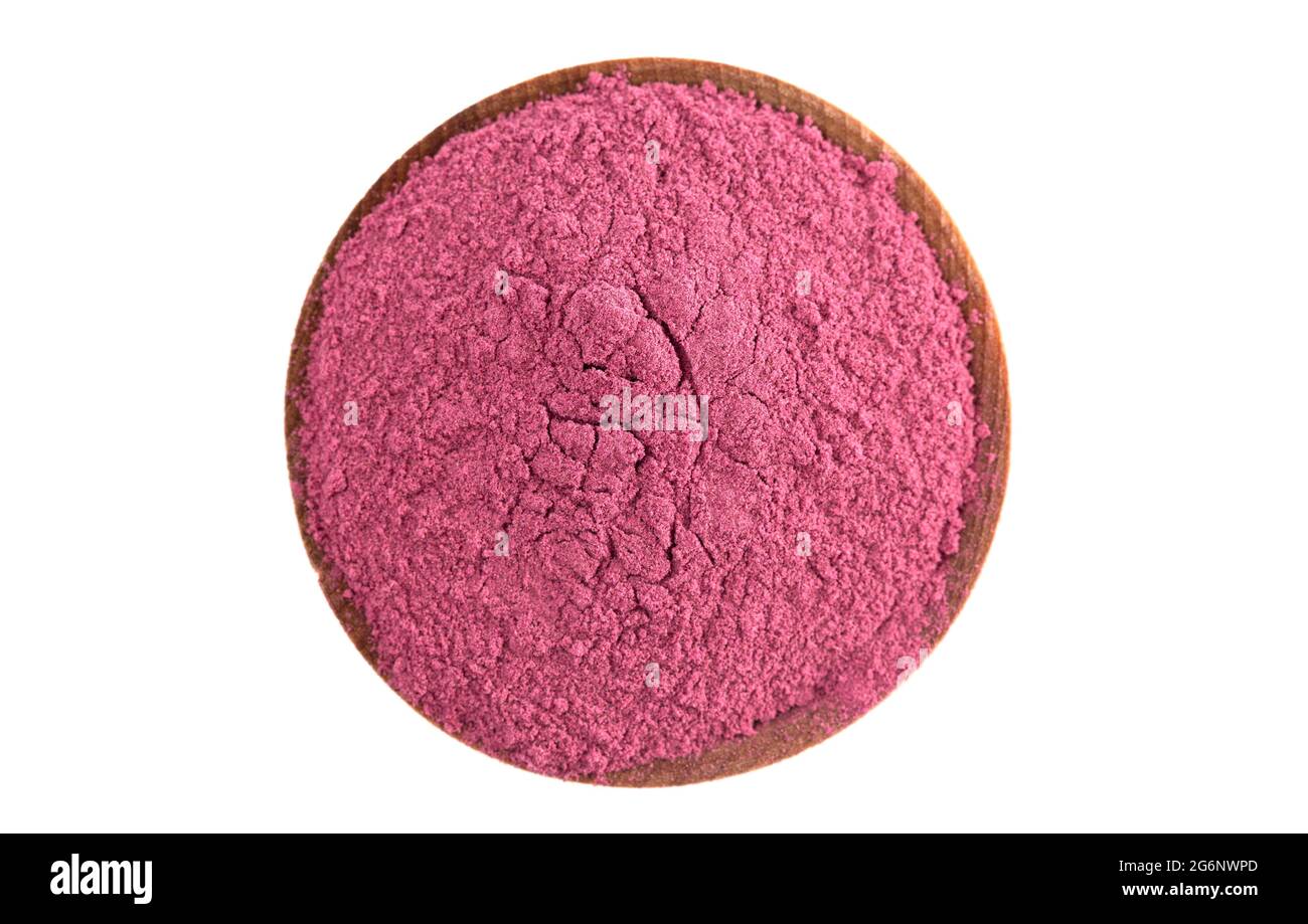 Polvere di bacca di Acai di colore brillante perfetta per aggiungere alle ricette come i frullati Foto Stock