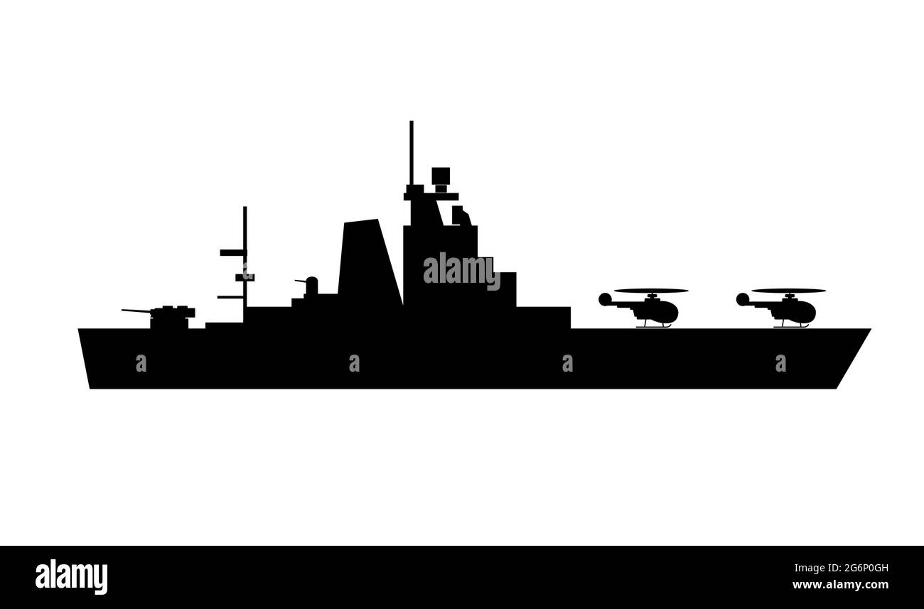 Singolo di sagome di navi da guerra per il design e. Illustrazione Vettoriale