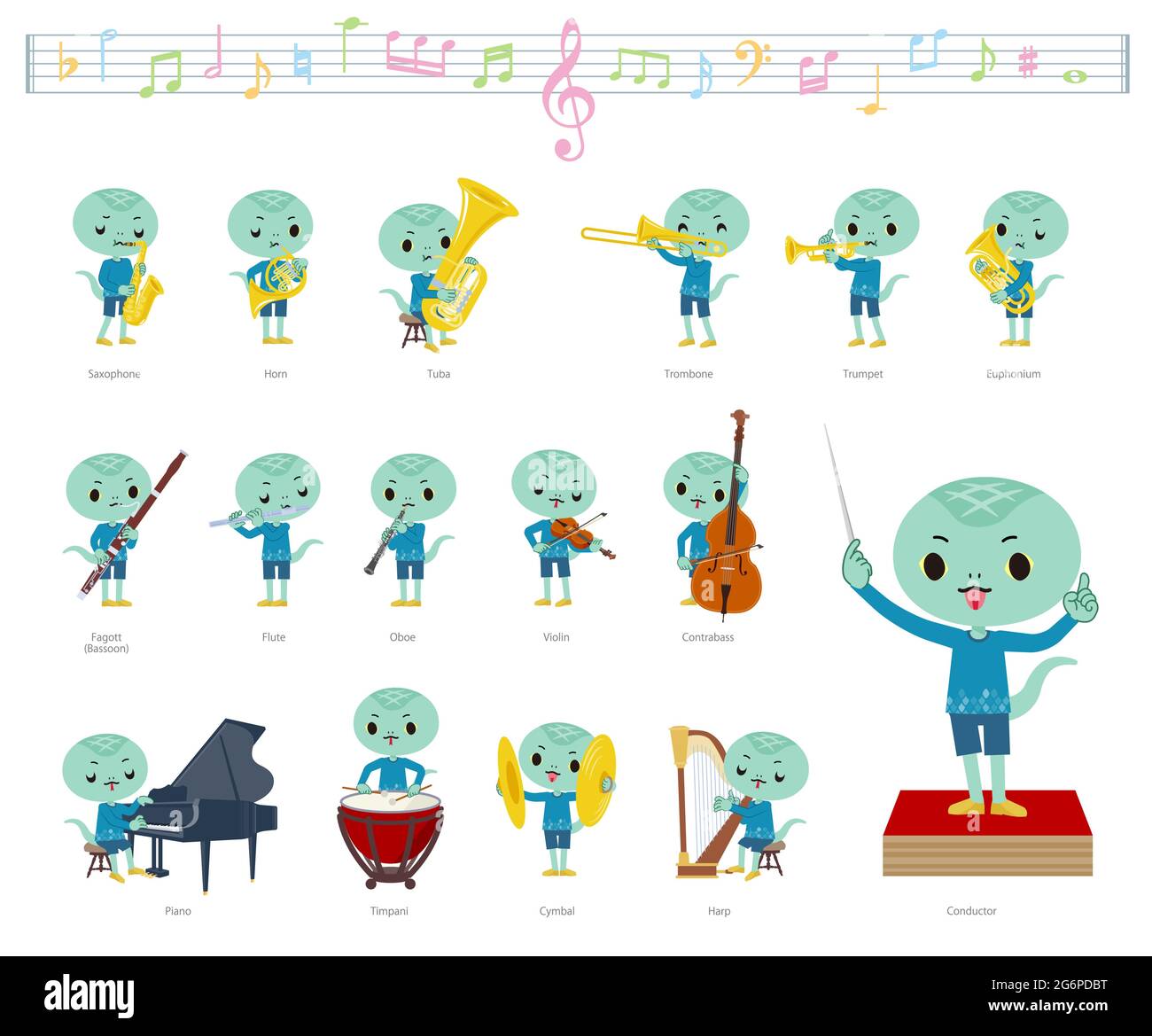 Un set di Snake boy per le esibizioni di musica classica. È arte vettoriale, quindi è facile da modificare. Illustrazione Vettoriale