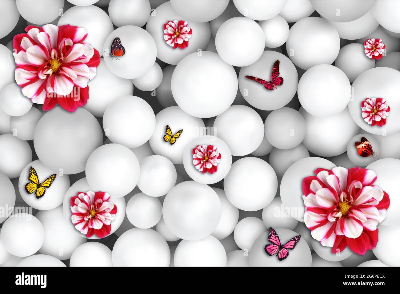 Sfondo 3D con fiori per sfondo fotomurale, illustrazione 3d Foto Stock