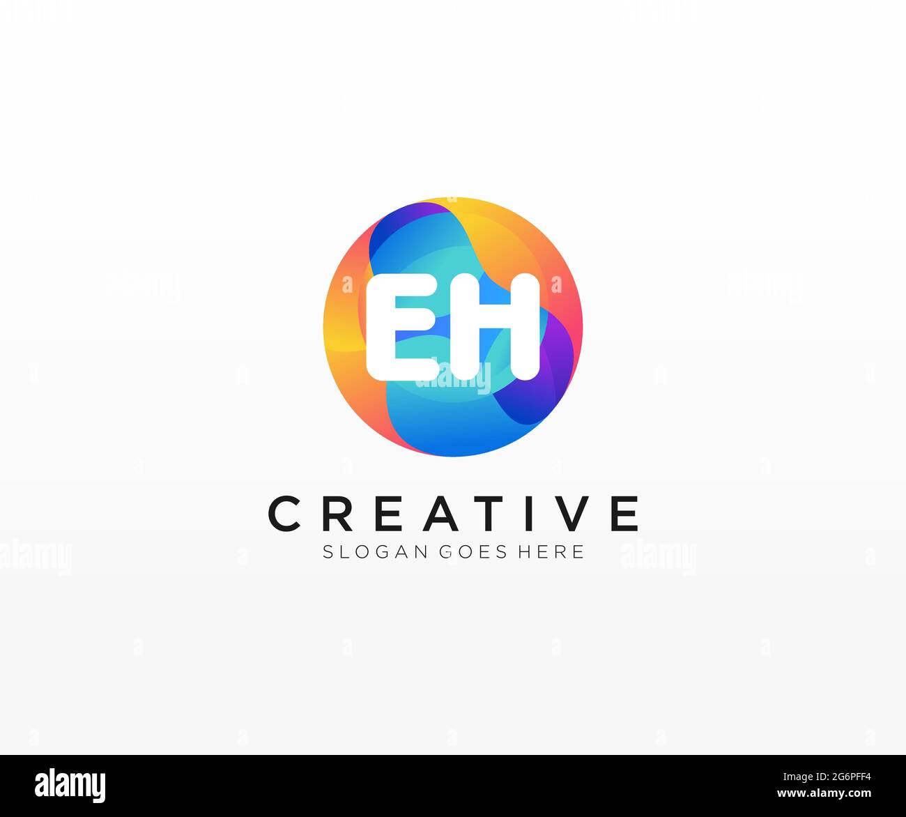 Logo EH iniziale con modello cerchio colorato Illustrazione Vettoriale