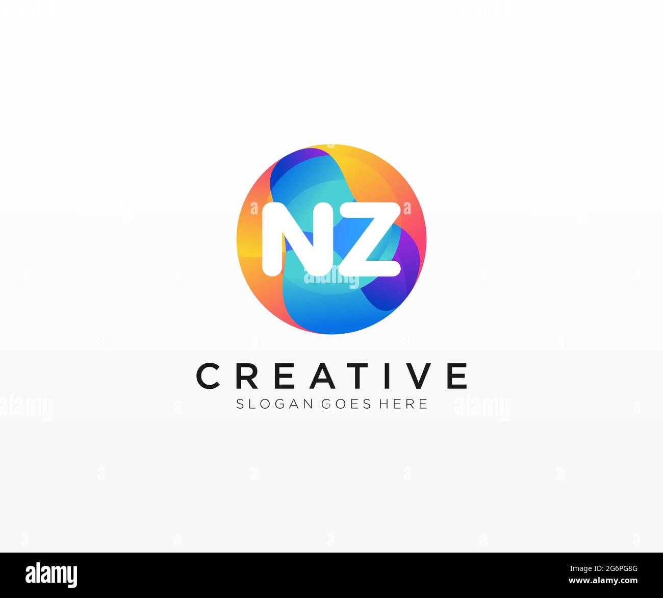 Logo iniziale NZ con modello cerchio colorato Illustrazione Vettoriale