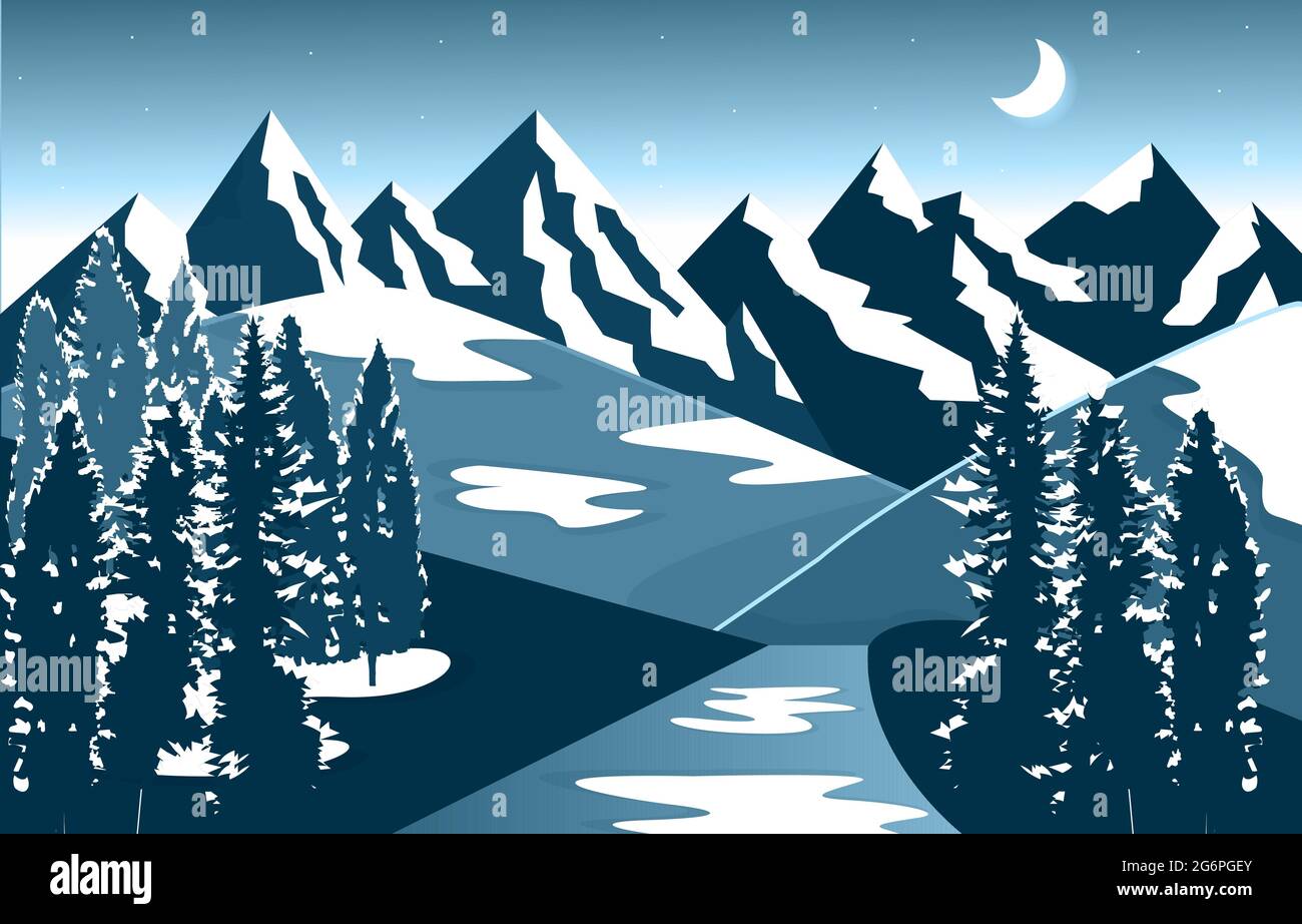 Inverno neve montagna picco Pine natura paesaggio Avventura Illustrazione Illustrazione Vettoriale