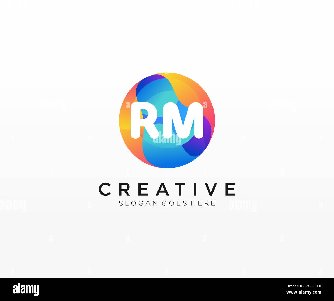 Logo iniziale RM con modello cerchio colorato Illustrazione Vettoriale