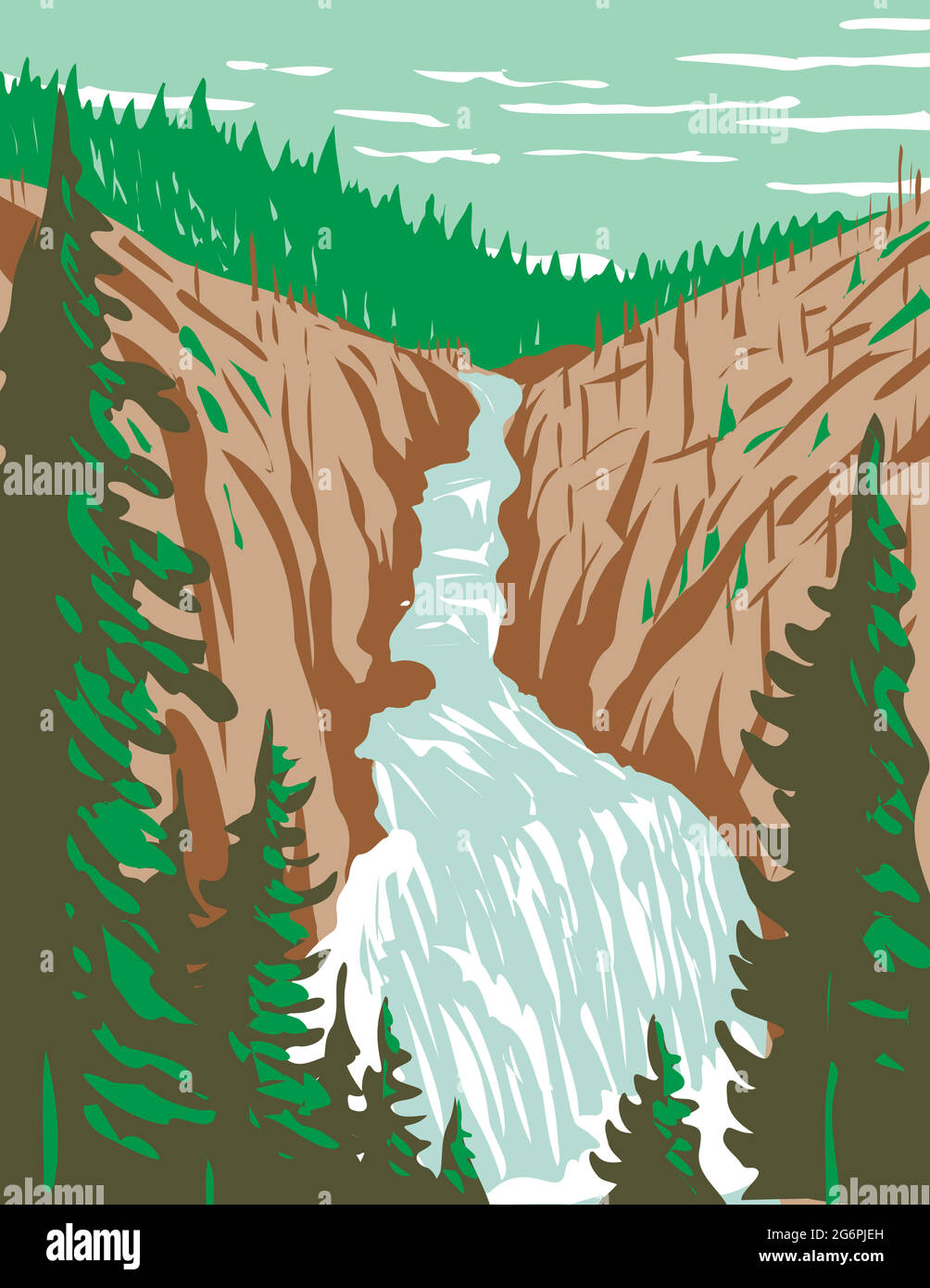 WPA poster art di Kepler Cascades, una cascata sul fiume Firehole nel sud-ovest Yellowstone National Park, Wyoming USA fatto in opere progetto ADMI Illustrazione Vettoriale