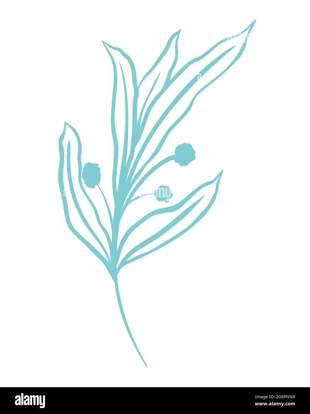 Silhouette semplice di un foglio, illustrazione vettoriale. Gambo singolo con foglie, profilo. Elemento Botanico aggraziato per il design. Illustrazione Vettoriale