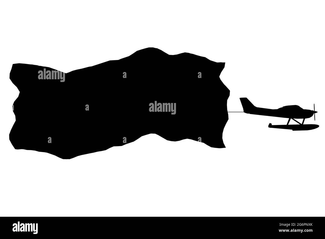 Silhouette di aeroplano con cartello isolato su sfondo bianco. Illustrazione vettoriale. Illustrazione Vettoriale