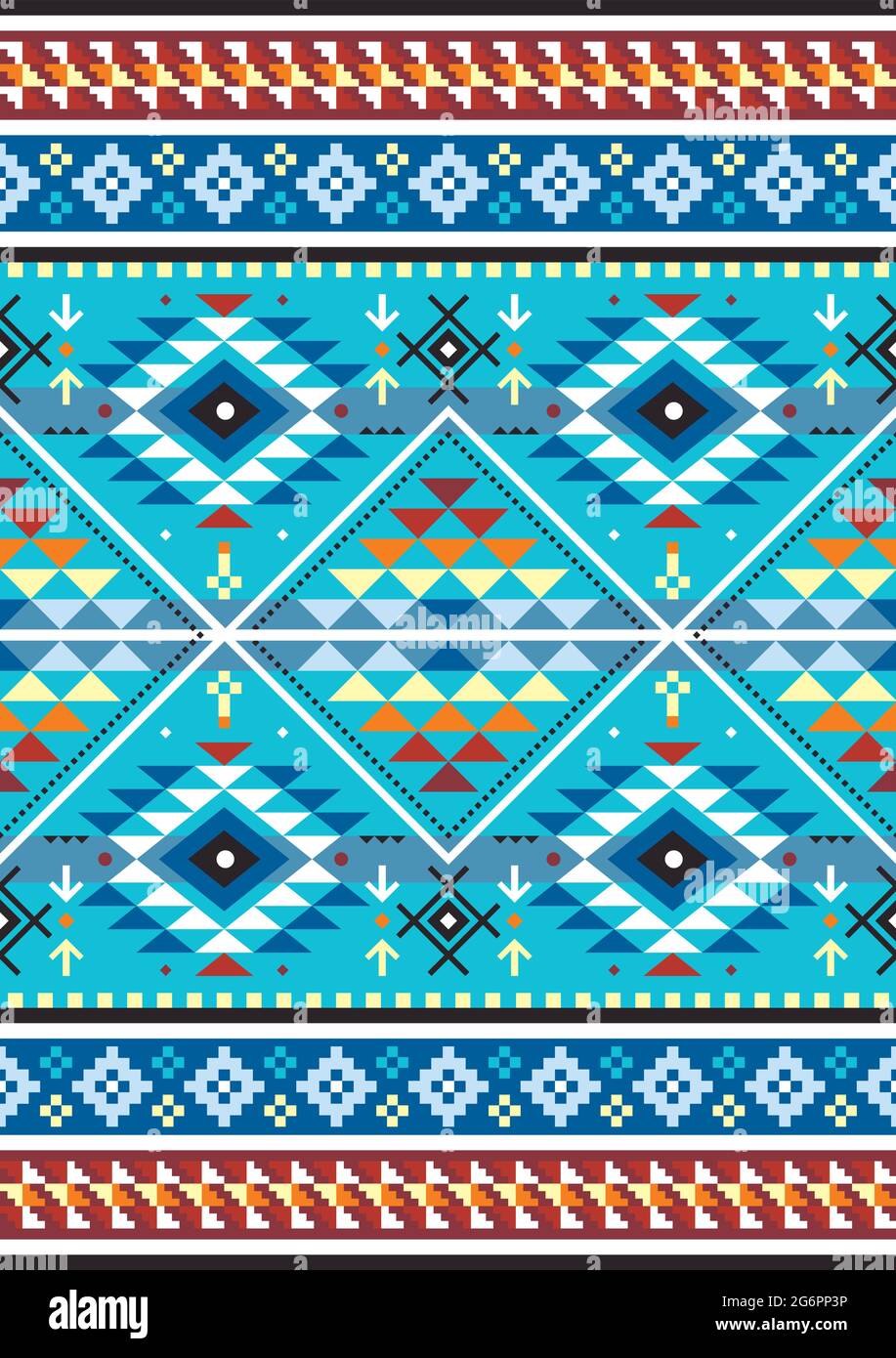 Tappeto geometrico peruviano o motivo vettoriale senza giunture stile coperta - disegno di stampa in tessuto o tessuto Aztec formato 2x3, sfondo tribale Illustrazione Vettoriale