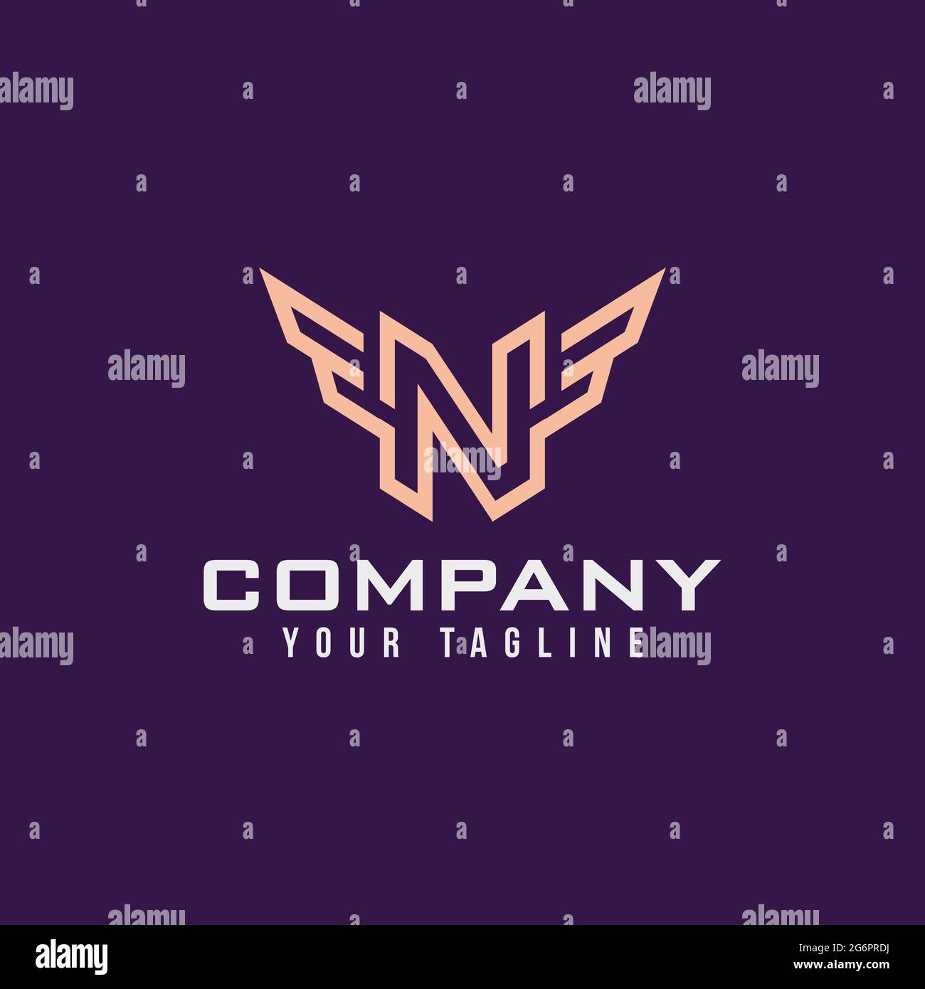 Logo di lusso della lettera N e delle ali. Elementi semplici N e ali modello con logo Vector Illustrazione Vettoriale