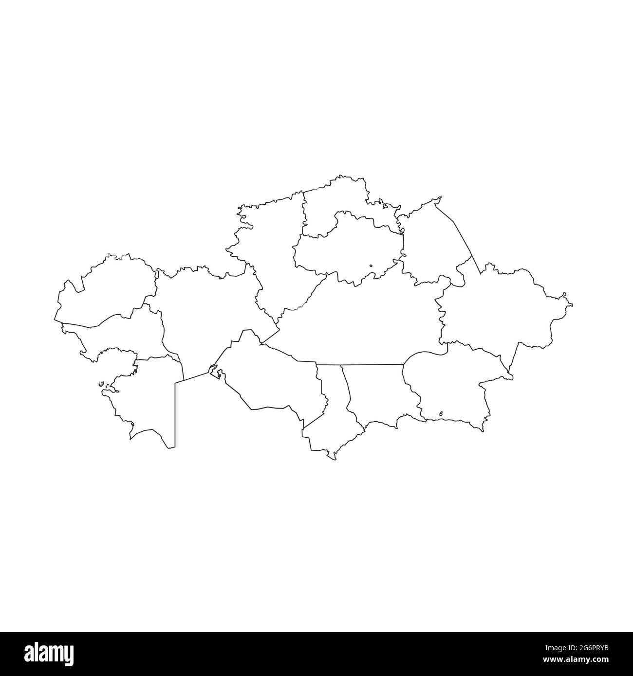 Mappa del Kazakistan, isolata su sfondo bianco. Modello mappa nero. Mappa del mondo semplificata con round Illustrazione Vettoriale