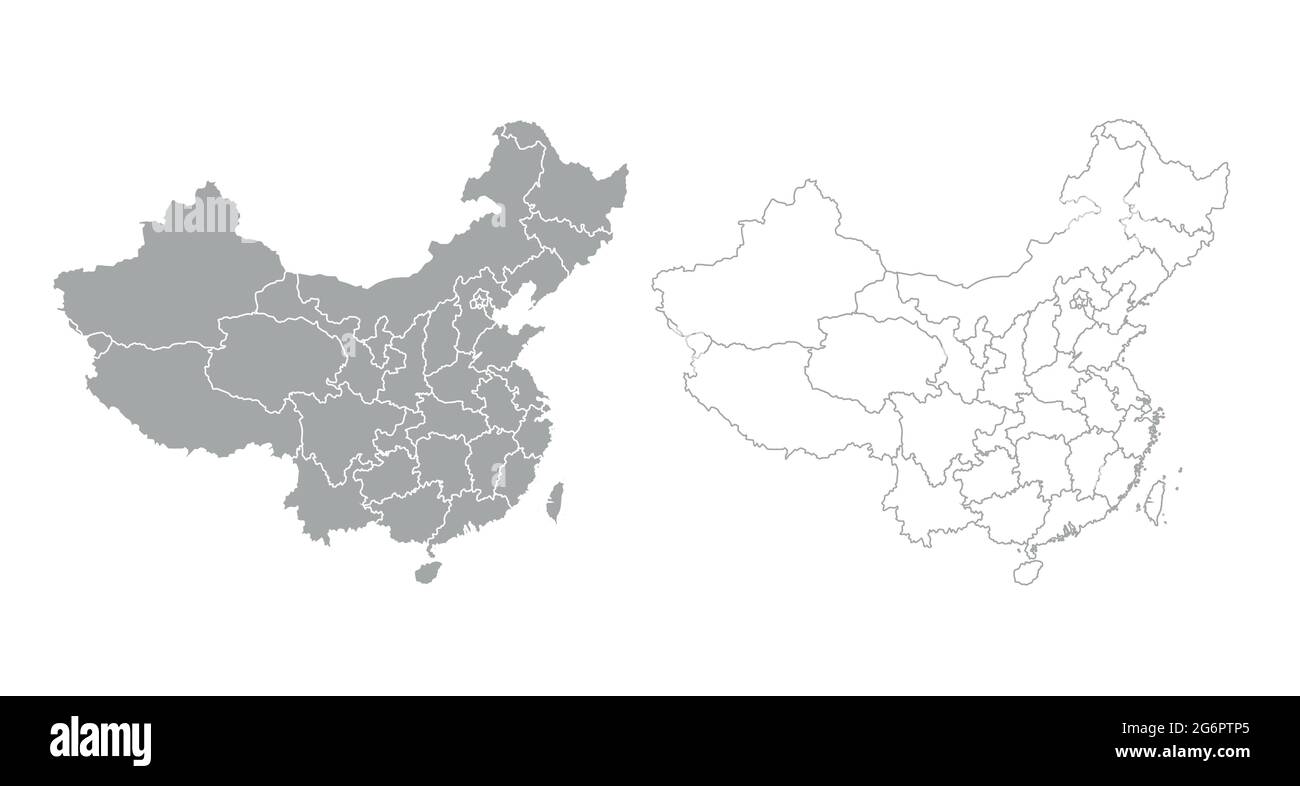 Mappa della Cina vuota in grigio. Illustrazione vettoriale piatta. Illustrazione Vettoriale
