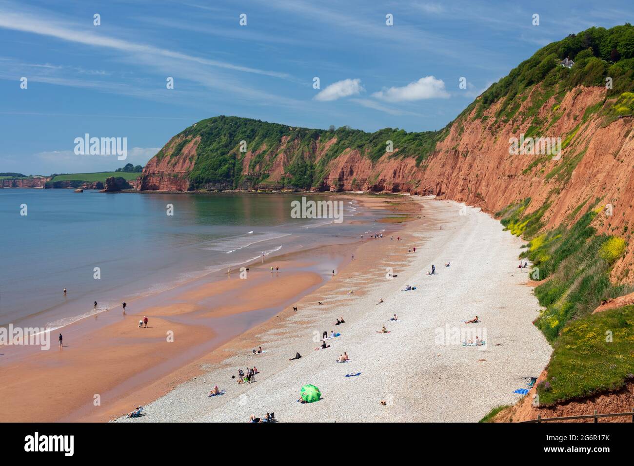 Jacob's Ladder Sidmouth spiaggia vista da Connaught Gardens, Sidmouth, Jurassic Coast, Devon, Inghilterra, Regno Unito, Europa Foto Stock