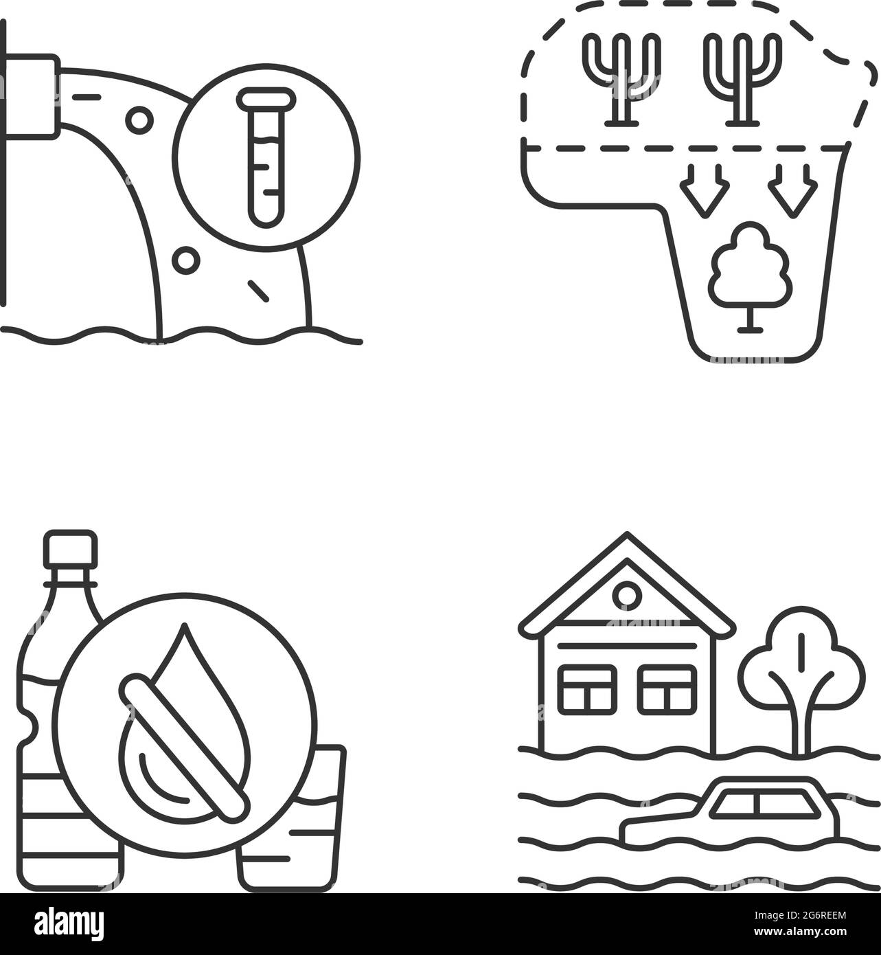 Set di icone lineari di sollecitazione dell'acqua Illustrazione Vettoriale