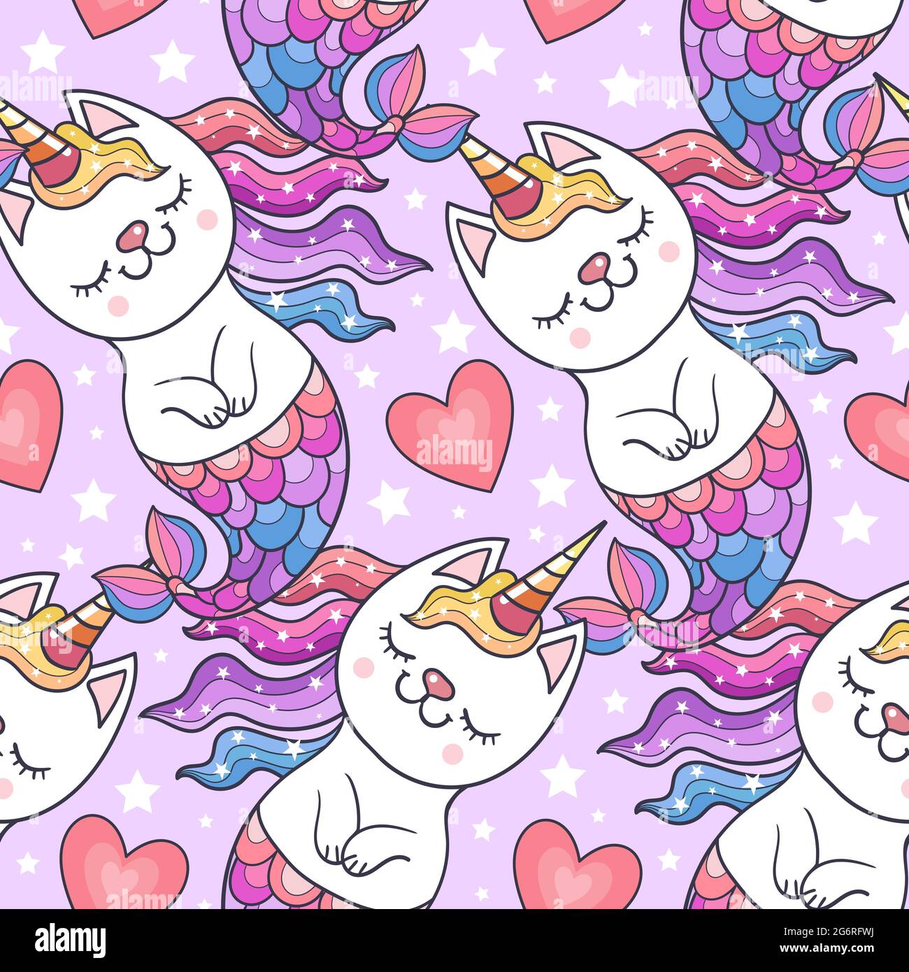 Divertente gatto unicorno e mermaid modello senza cuciture. Vettore Illustrazione Vettoriale