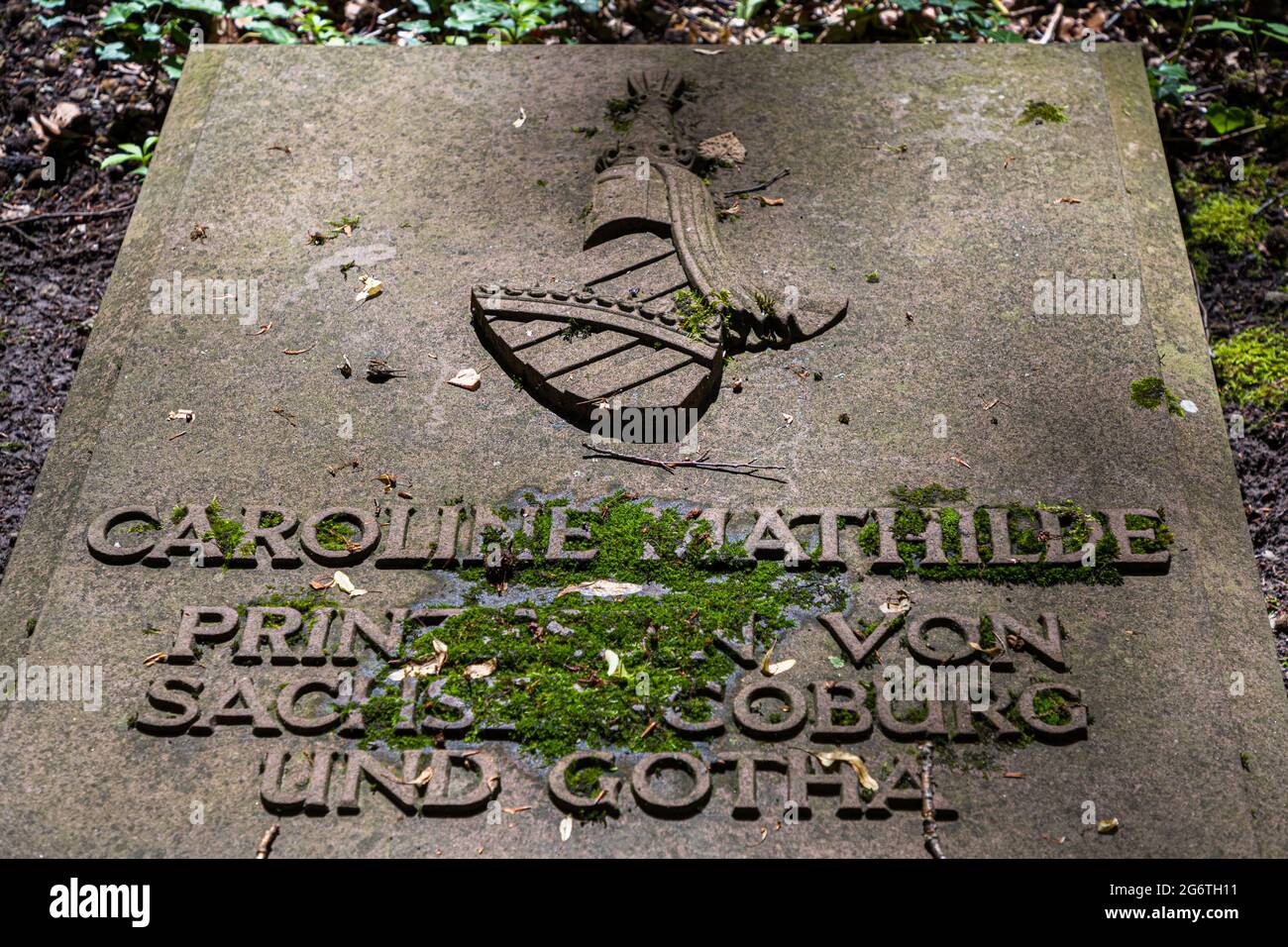 Cimitero della Casa di Sassonia-Coburg e Gotha vicino Coburg, Germania. Tomba della principessa Caroline Mathilde († 1983) Foto Stock